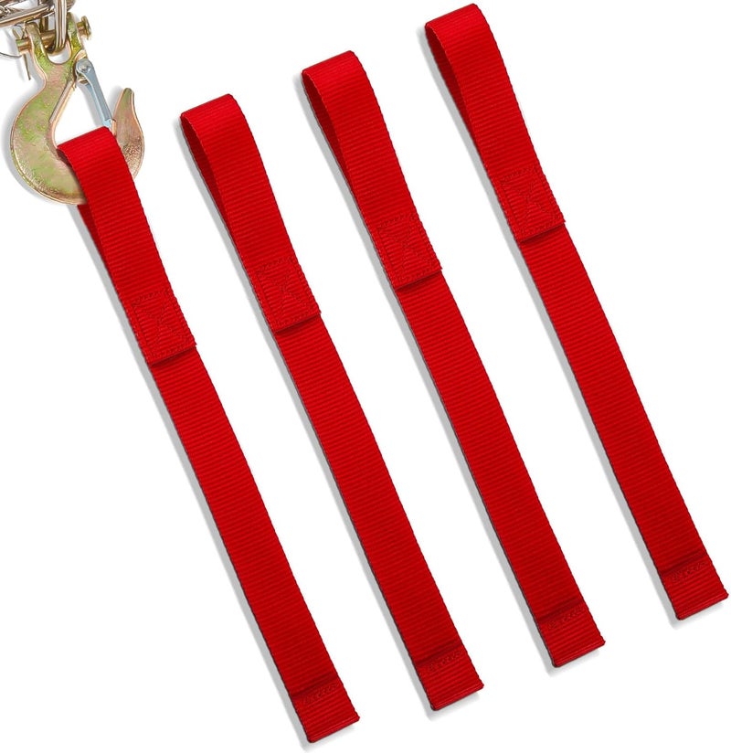 Wowangce 3 Pcs Winch Hook Pull Straps 1 Inch Wide 12 Inches Long Hook Strap Nylon Winch Strap for Cable Rope, Red - Image 1